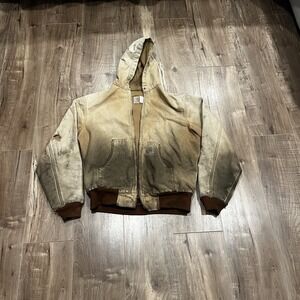 Carhartt Jacket Mens L Duck Canvas J140 Hooded  Lined Thrashed USA Made Work